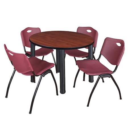 Kee Kee Round Table & Chair Set, Wood, Metal, Plastic Top, Cherry TB42RNDCHBPBK47BY